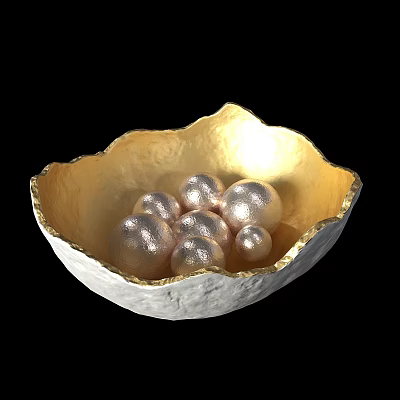 Elegant White Gold Cup With Shiny Silver Spheres In Decorative Design 3d model