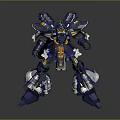 Futuristic Blue And Yellow Armored Mech Game Movie Character With Mechanical Weapons And Detailed Design