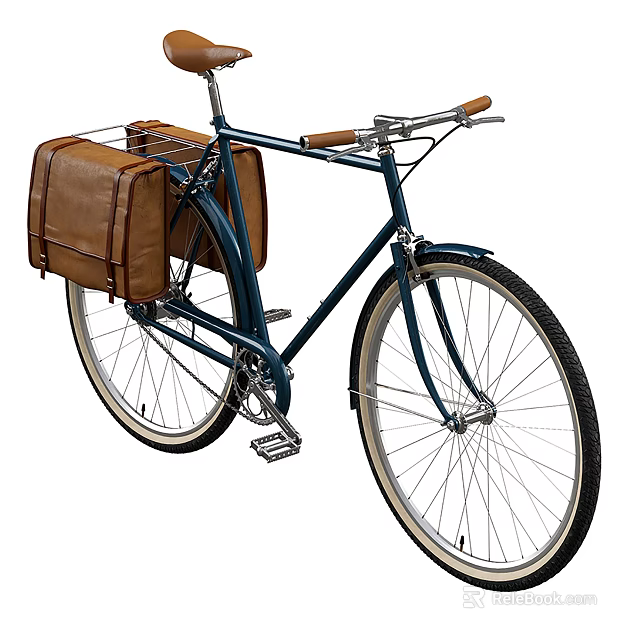 Vintage Bicycle With Brown Leather Bags And Classic Rear Rack Design 3d model 