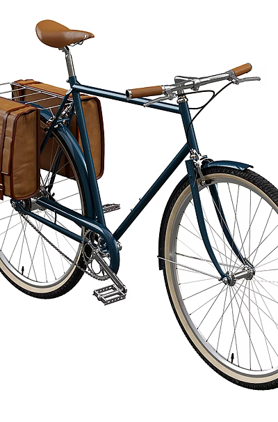 Vintage Bicycle With Brown Leather Bags And Classic Rear Rack Design 3d model