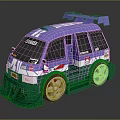 Electric Toy Race Car Purple and Green Sporty with Stickers Tommy Logo and Silver Wheels