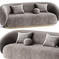 Modern Gray Sectional Sofa With Plaid Cushions Round Pillow Curved Armrests And Gold Base
