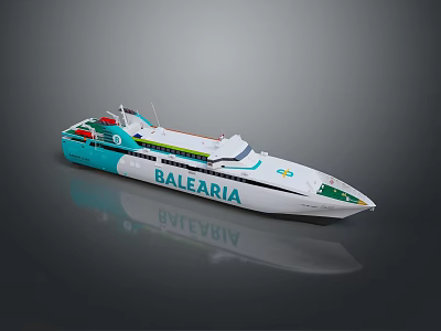 BALEARIA Modern Boat Design With White Turquoise Hull And Brand Logo 3d model