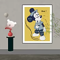 Abstract Painting With Cartoon Character Yellow Background Black Lines And Modern Art Style