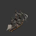 Historical Naval Weapon Sailing Ship With Multiple White Sails Black Hull And Cannon Ports