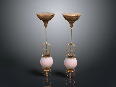 Pair of Elegant Table Lamps With Brass Frame And White Glass Shades 3d model