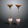 Pair of Elegant Table Lamps With Brass Frame And White Glass Shades