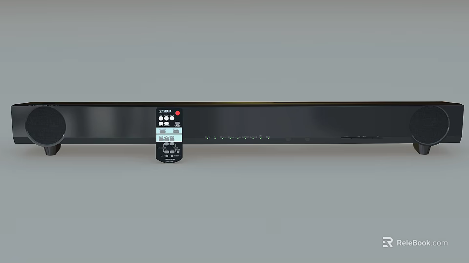 Modern Black Soundbar Audio System With Remote Control And Control Panel 3d model 