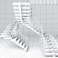 Modern Spiral Staircase With Light Stone Steps And Black Wrought Iron Decorative Railings