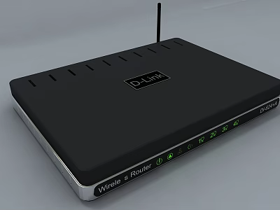 D Link Wireless G Router Black Device With Antenna And Ethernet Ports 3d model