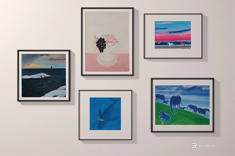 Framed Art Paintings Display On Wall With Various Themes And Styles 3d model
