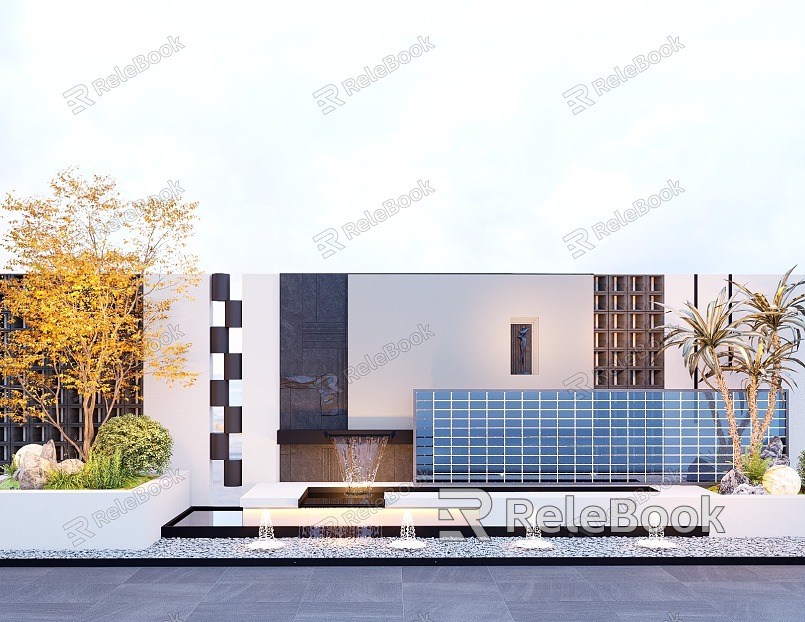 Modern courtyard landscape drop water view wall flowing water view wall model