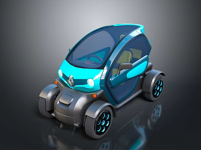 Futuristic Compact Turquoise Car With Sleek Body Transparent Windows And Illuminated Wheels 3d model