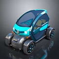 Futuristic Compact Turquoise Car With Sleek Body Transparent Windows And Illuminated Wheels