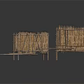 Rustic Outdoor Thatch Fence Structures With Wooden Poles And Natural Weave