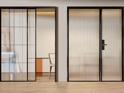 Modern Interior Sliding Doors With Glass Panels And Black Metal Frames 3d model