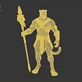 Panther Themed Warrior Character With Green Gold Accents And Decorative Staff