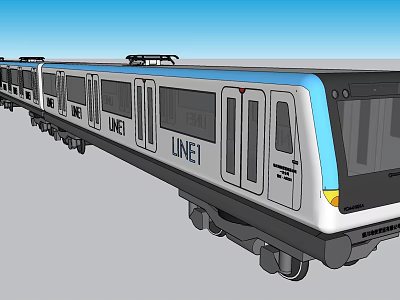 Modern White And Blue Subway Train With Line Logo And Yellow Front Details 3d model