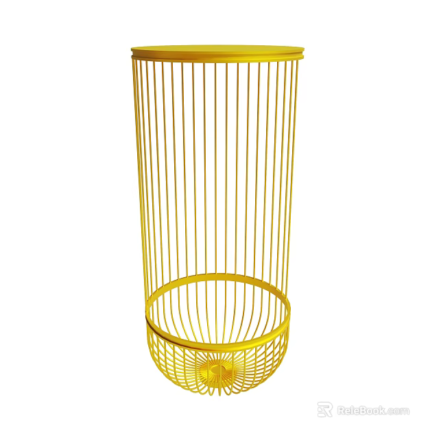Modern Yellow Metal Cage Shaped Decorative Ornament for Home Interior 3d model 