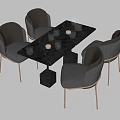 Modern Dining Table Set With Black Marble Top Gray Chairs And Gold Metal Legs