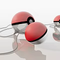Shiny Red And White Poké Balls On Reflective Surface With Cables 3d model