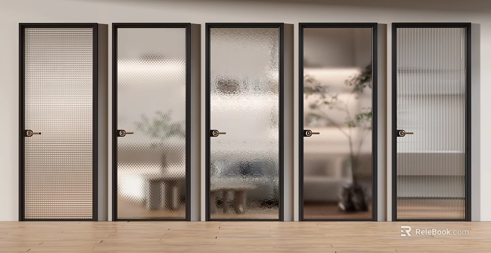 Modern Glass Doors With Black Frames Various Glass Types In Interior Design 3d model