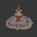 Three Tiered Garden Ornament Fountain With Blue Basin And Stone Base