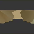 Scenic Ancient Stone Arch Landscape With Carved Decorations Circular Motifs And Reflections