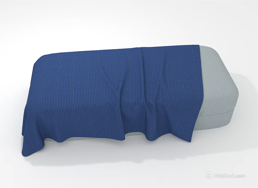 Blue Textured Blanket Draped Over Gray Sofa With Soft Cushion Design 3d model 