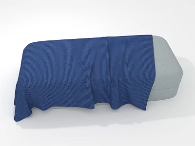 Blue Textured Blanket Draped Over Gray Sofa With Soft Cushion Design 3d model