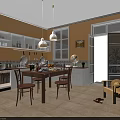 Modern Kitchen Interior With Cabinets Dining Table Chairs And Natural Light 3d model