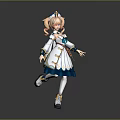 Anime Style Fantasy Character 3D Model With Pink Twin Tails And Blue White Costume