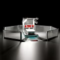 Octagonal Transparent Equipment Structure With Black Red Components And Blue Lighting NE Logo