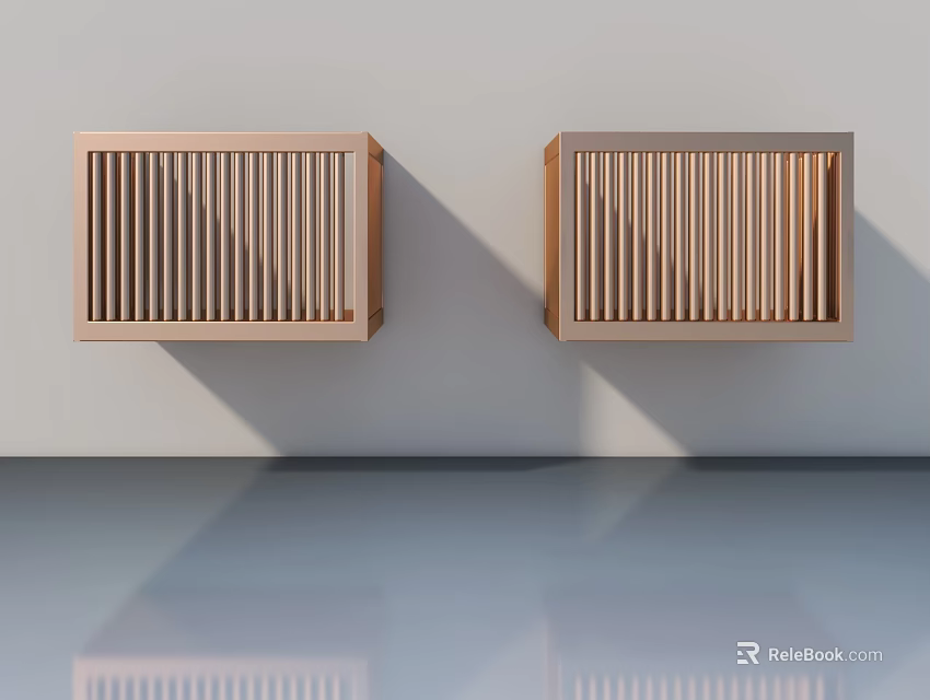 Modern Wooden Hinged Doors With Vertical Slats On Light Wall Surface 3d model 