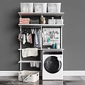 Laundry Room Organization With Washing Machine Shelf Towels And Storage Containers