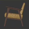 Stylish Armchair With Yellow Patterned Cushion Backrest And Wooden Armrests Legs