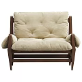 Comfortable Modern Lounge Chair With Wooden Frame Beige Cushion And Ottoman