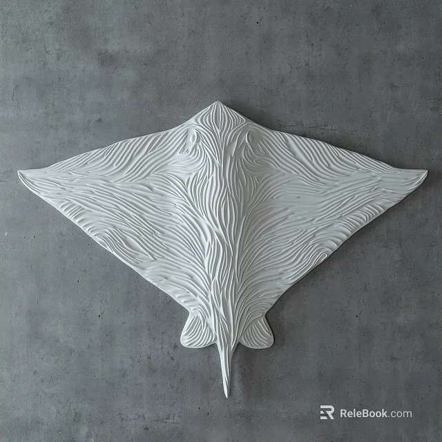 White Manta Ray Shaped Sculpture With Wavy Texture For Wall Decoration 3d model