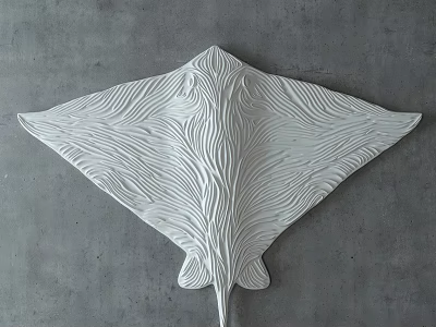 White Manta Ray Shaped Sculpture With Wavy Texture For Wall Decoration 3d model
