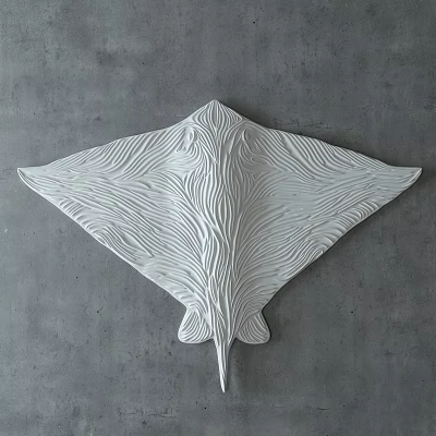 White Manta Ray Shaped Sculpture With Wavy Texture For Wall Decoration 3d model
