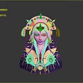 Fantasy Elf Character With Green Hair And Golden Headdress Feather Decoration