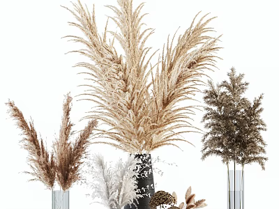 Shower Sauna Space Featuring Modern Pampas Grass Vase Decor In Beige Brown White Tones 3d model