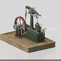 Industrial Equipment Model With Green Body Red Wheel And Mechanical Structure On Base