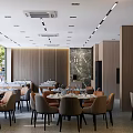 Modern Restaurant Interior With Elegant Dining Tables Comfortable Chairs And Wooden Decorative Walls