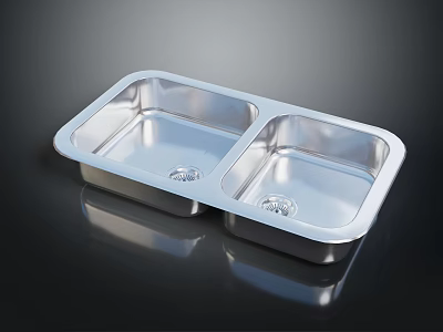 Stainless Steel Double Bowl Kitchen Sink Modern Durable Daily Living Necessities 3d model