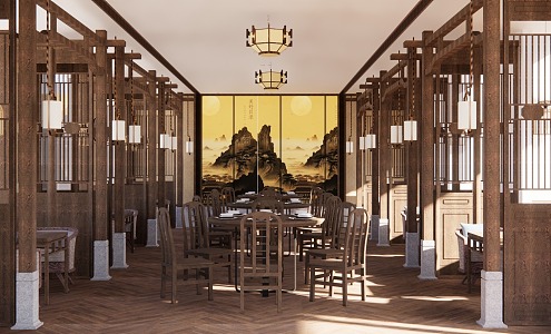 Chinese Restaurant Guofeng Room 3d model