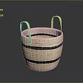 Handcrafted Beige Woven Basket With Black Stripes And Dual Handles For Storage Decor