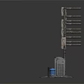 Industrial Equipment Setup With Pipes Square Devices Cylindrical Units Blue Barrel And Gray Mats