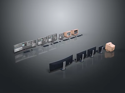 Electronic Devices Collection With Multiple Monitors Screens Various Sizes And Display Stands 3d model