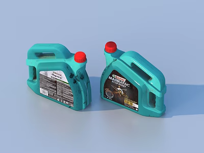 Two Green Plastic Oil Containers With Red Caps And Labels Featuring Text And Graphics 3d model